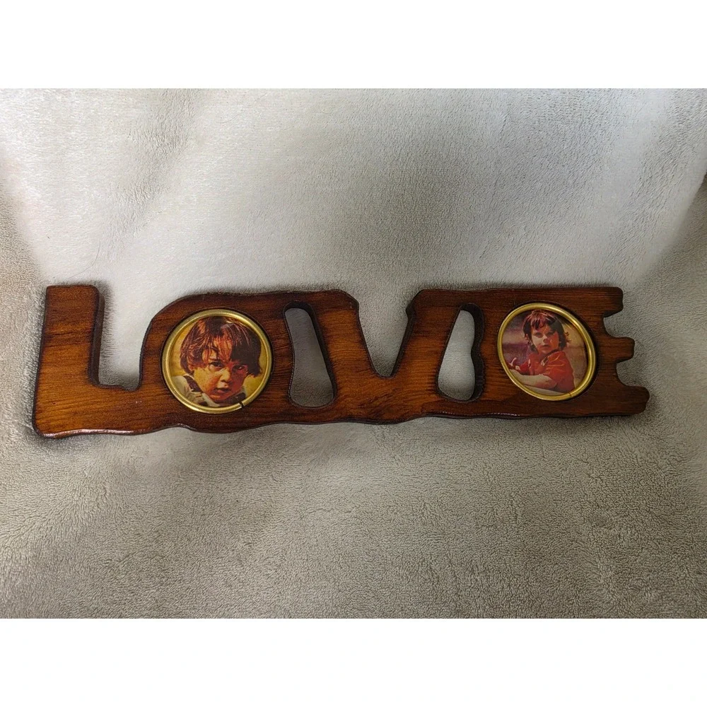 Vintage 70s We Love You Wood Wall Hanging Photo Frame Set 3 Piece Rustic Boho